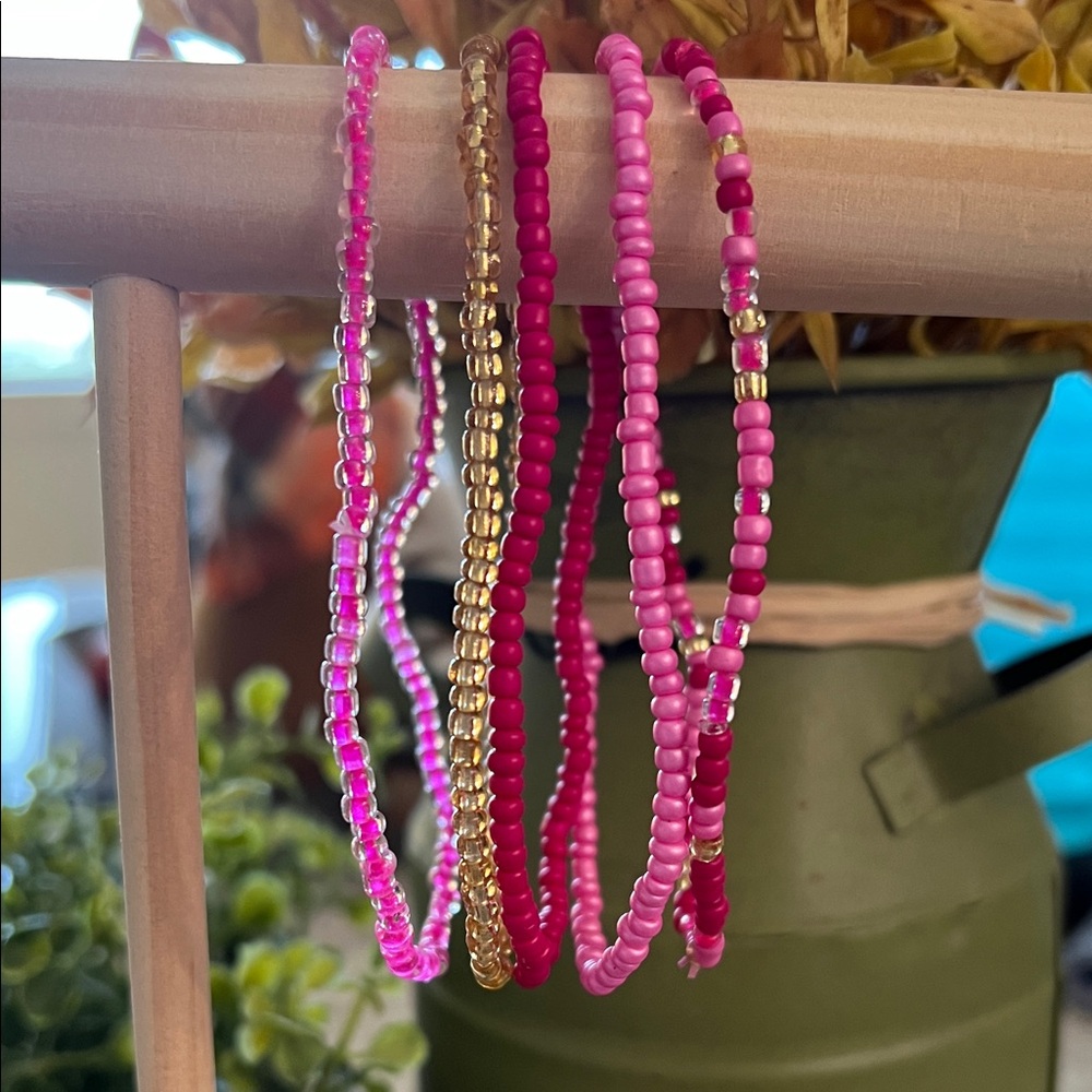Pink and Gold Beaded Bracelet Set